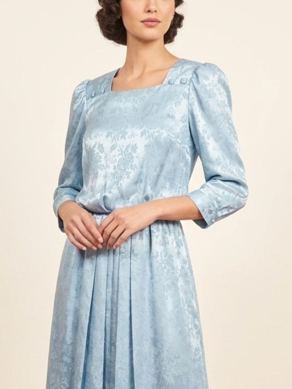Vintage Light Blue Dress Satin J.S.J Size 3/4 drop waist